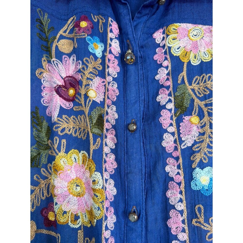 NWT Aratta Adonis Blue Embroidered Maxi Duster Shirt Dress S $228 Boho Festival - Picture 11 of 17